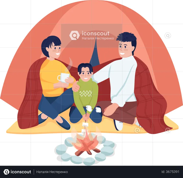 Parents with kid doing camping  Illustration