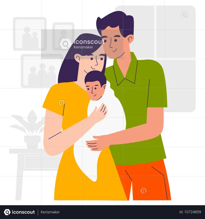 Parents with newborn baby  Illustration