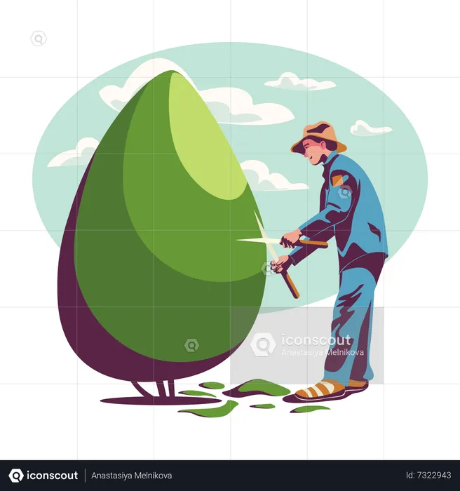 Park gardener cut the tree  Illustration