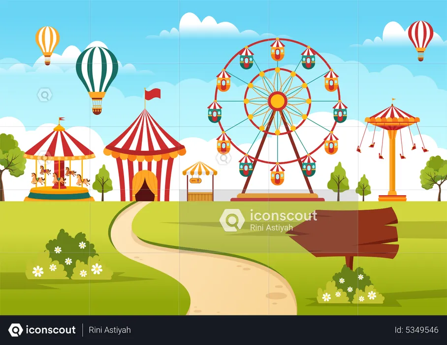 Parque temático de atracciones  Ilustración