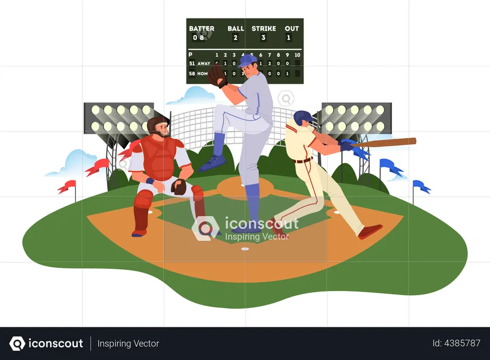 Partida de beisebol  Ilustração