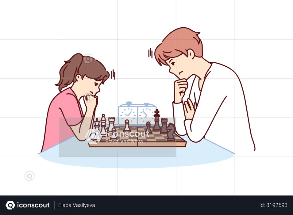 Jeu d'échecs entre homme et adolescente lors de la formation du grand maître professionnel  Illustration