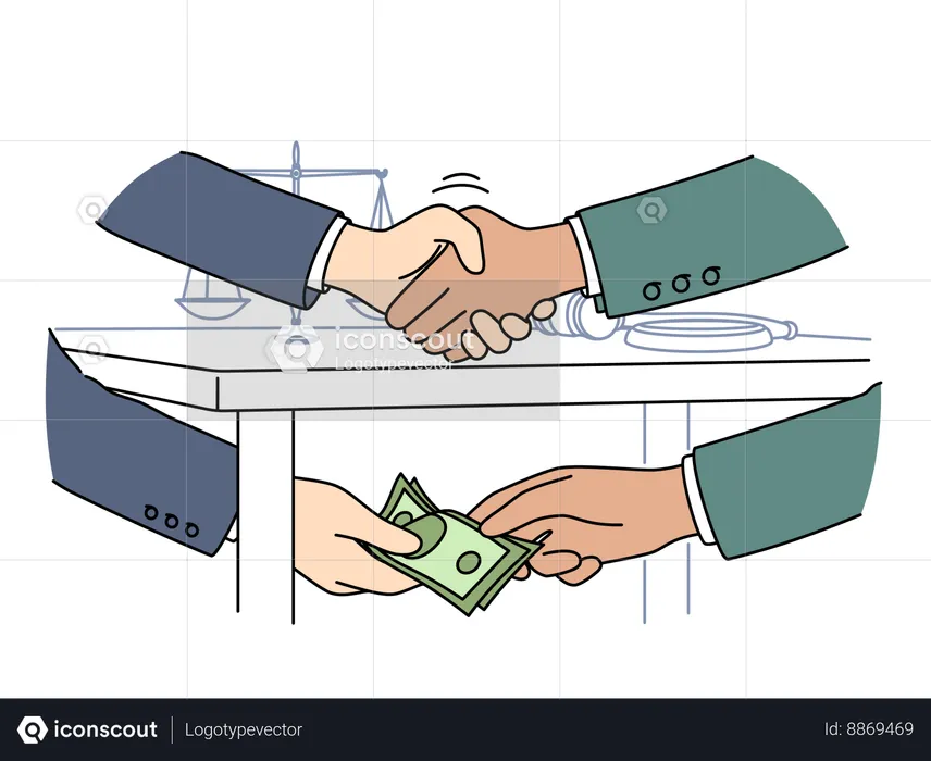 Partners are taking bribe under table  Illustration