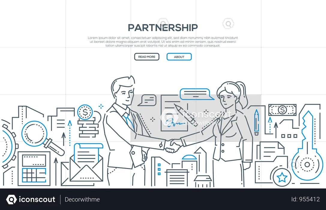 Partnership - Modern Line Design Style Illustration  Illustration