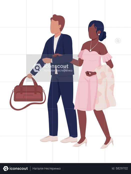 Party guests with luggage  Illustration