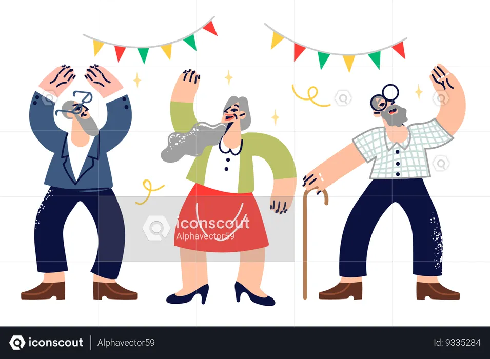 Party of elderly people celebrating friend anniversary  Illustration