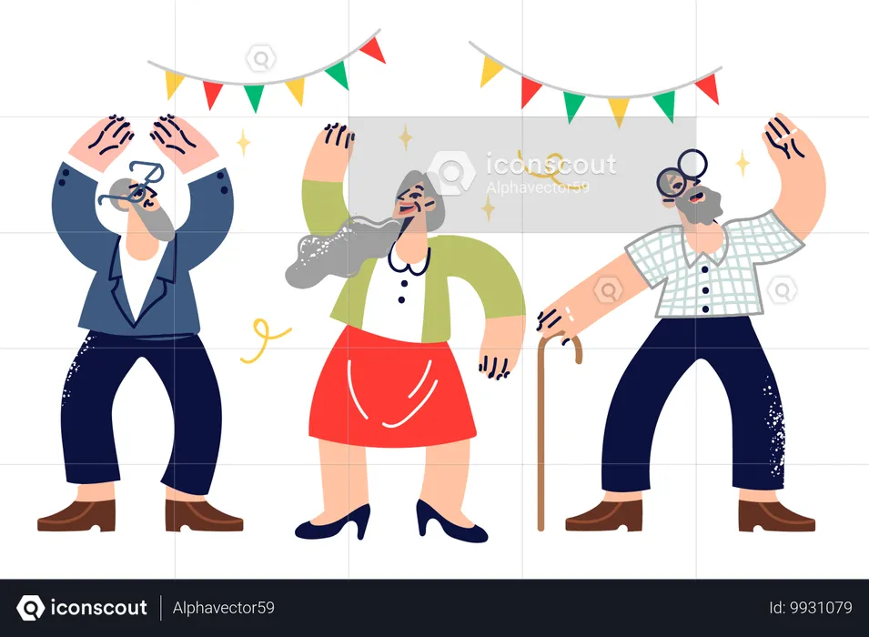 Party of elderly people celebrating friend anniversary  Illustration