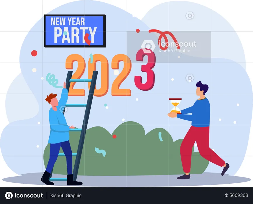 Party of the New Year Flat Design  Illustration