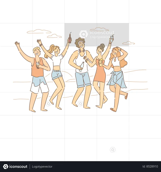 Partying With Friends Outdoors In Summertime  Illustration