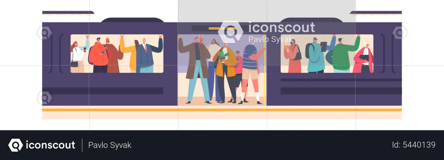 Pasajeros en metro subterráneo  Ilustración