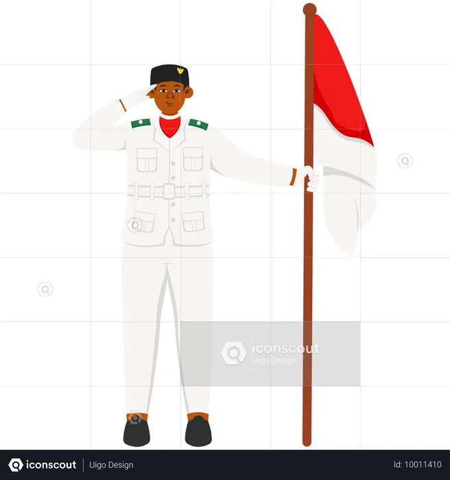 Paskibra Man tenant respectueusement des drapeaux  Illustration