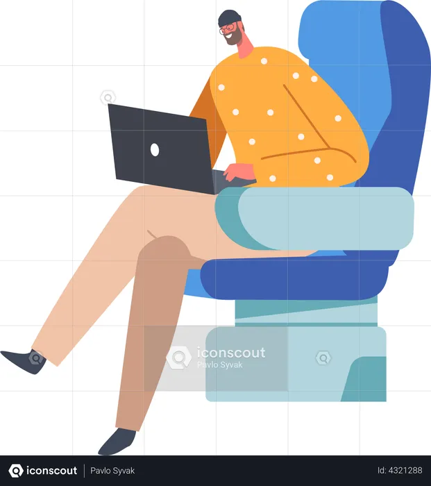 Passageiro sentado no avião  Ilustração