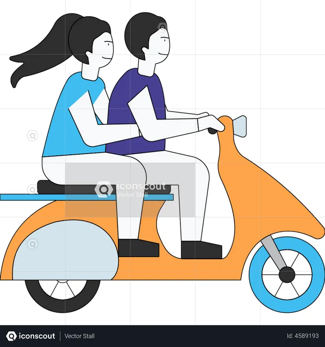 Casal andando de vespa  Ilustração