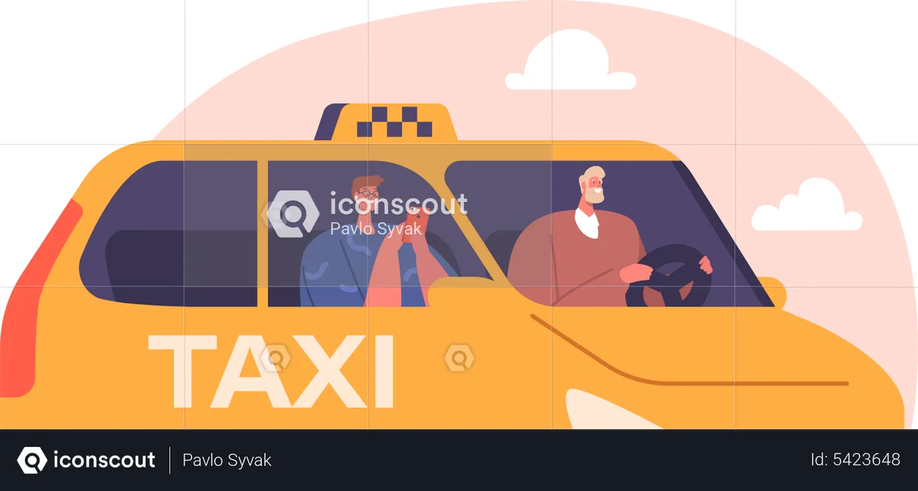 Passenger In Taxi  Illustration