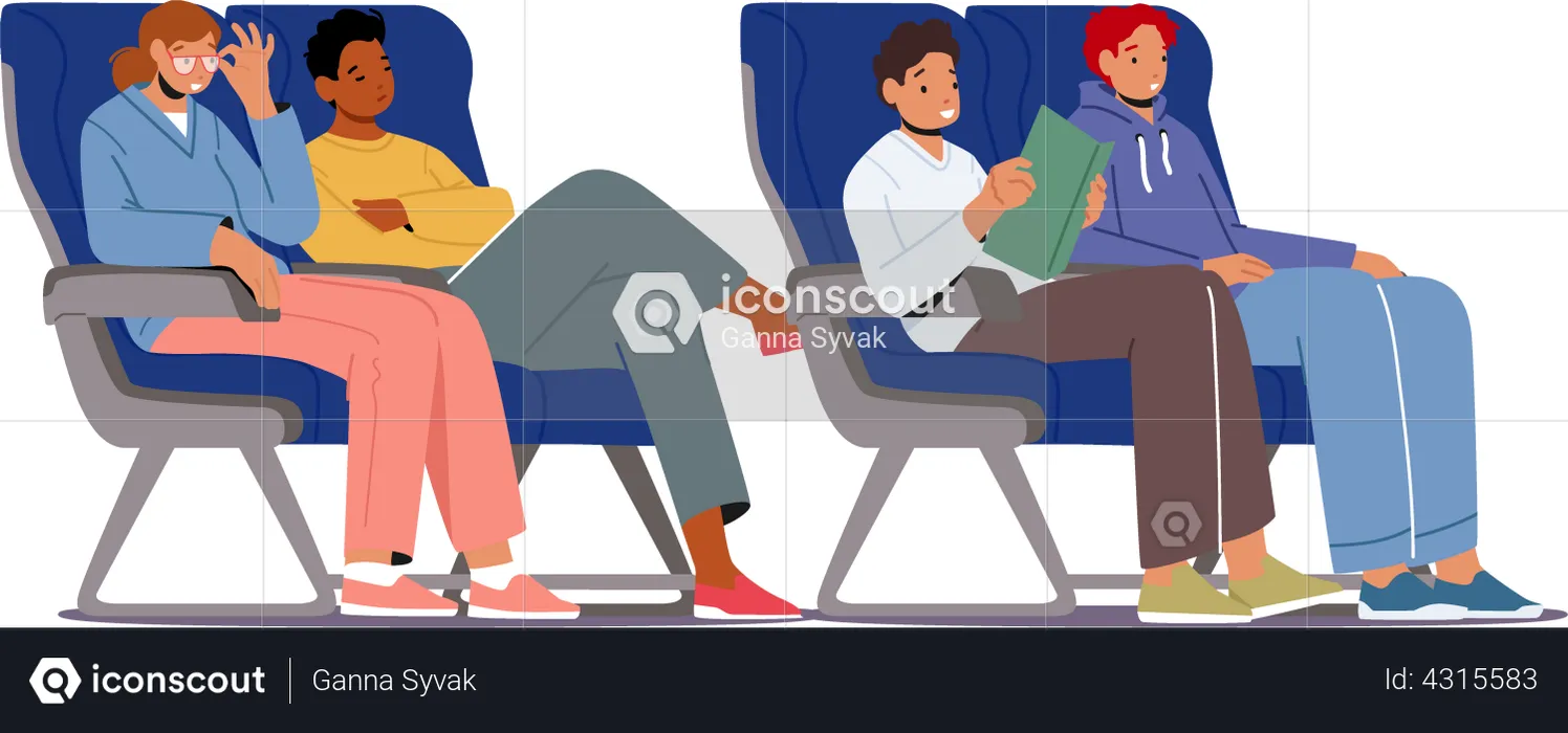 Passenger Sitting at Comfortable Airplane Seats  Illustration