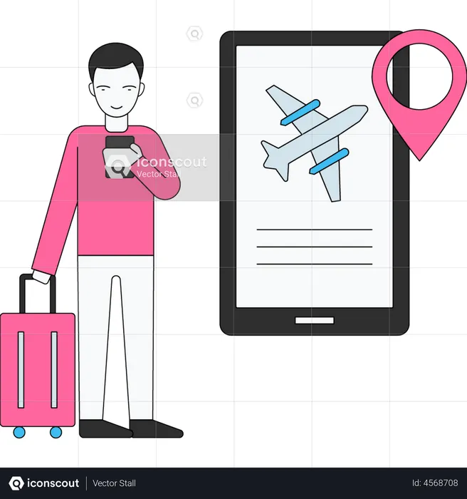 Passenger tracking flight status via mobile app  Illustration