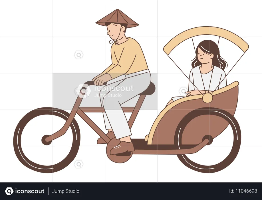 Passenger travelling in rickshaw  Illustration