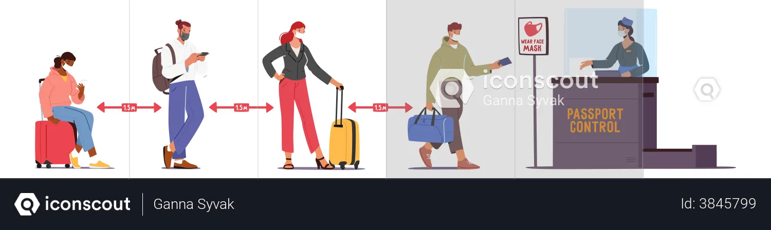 Passengers keeping social distancing at airport  Illustration