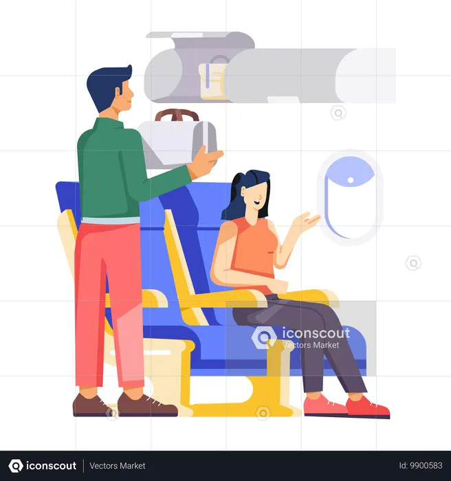 Passengers putting Luggage in Compartment  Illustration