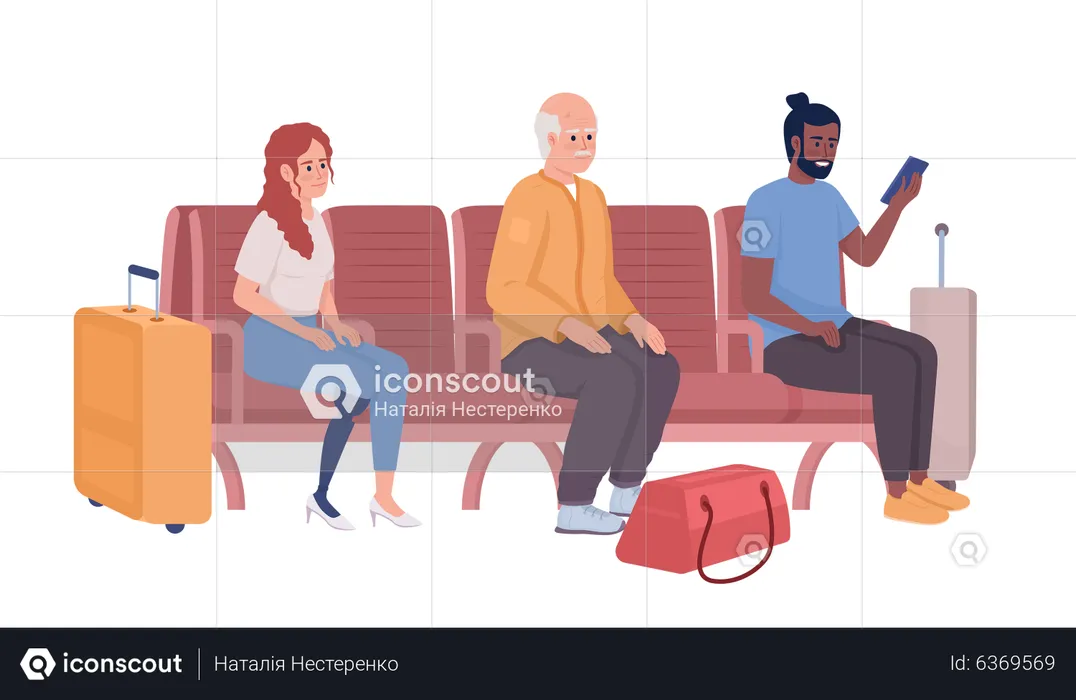 Passengers sitting in waiting place  Illustration