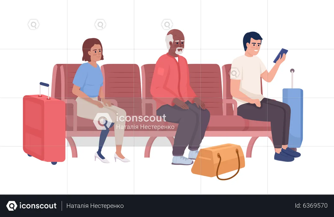 Passengers spending time in airport lounge  Illustration