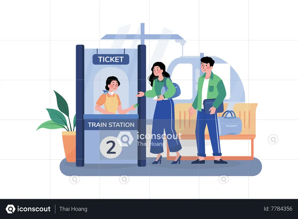 Passengers Stand In Line To Check In At The Train Station  Illustration