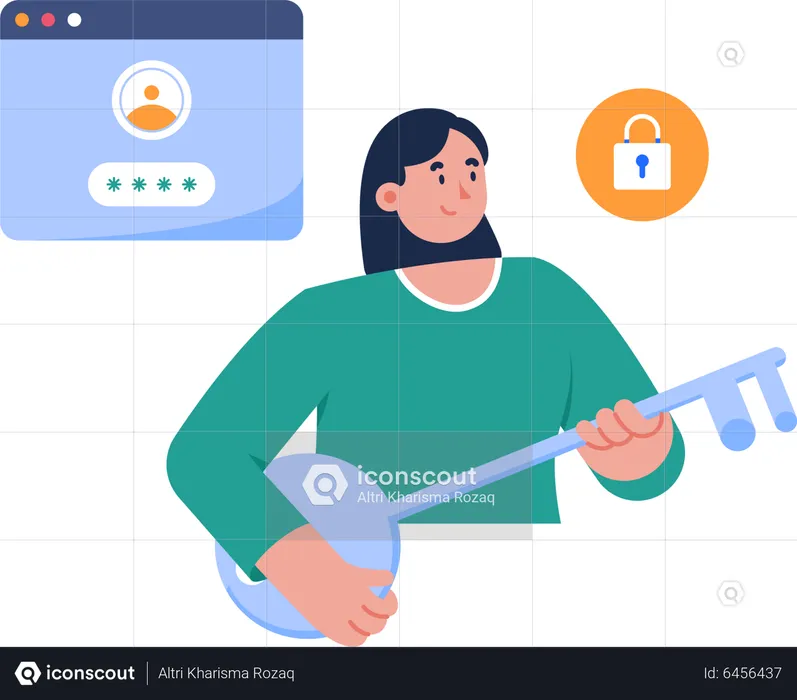 Password security with woman bring key  Illustration
