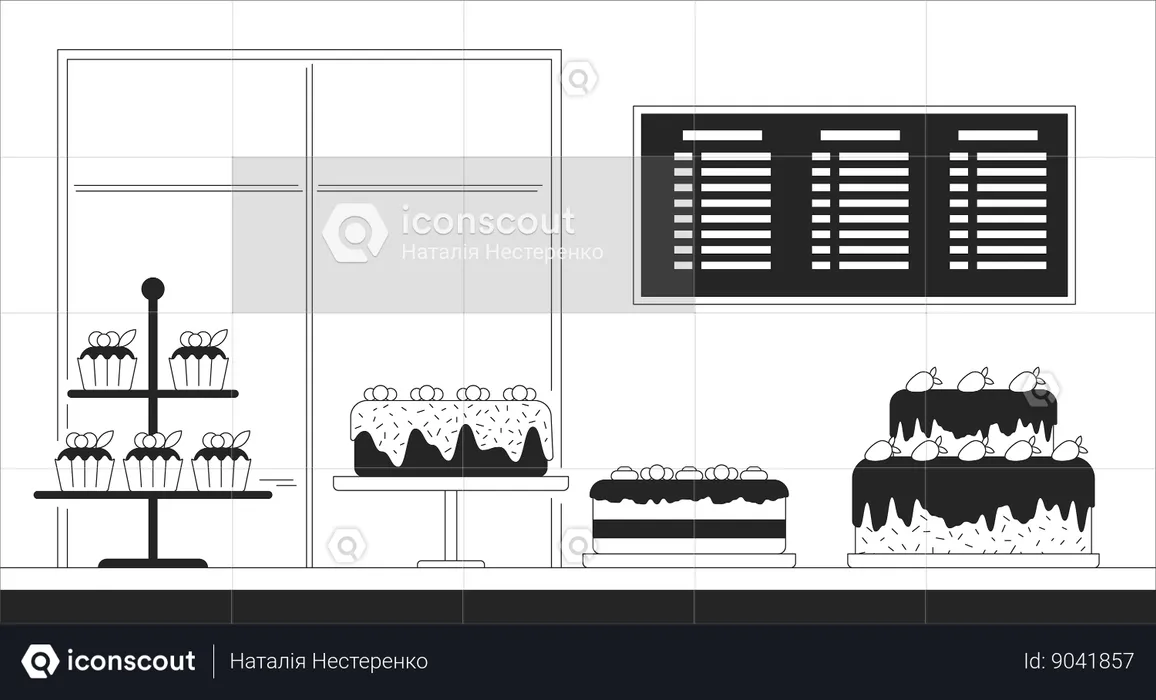 Pasteles en panadería  Ilustración