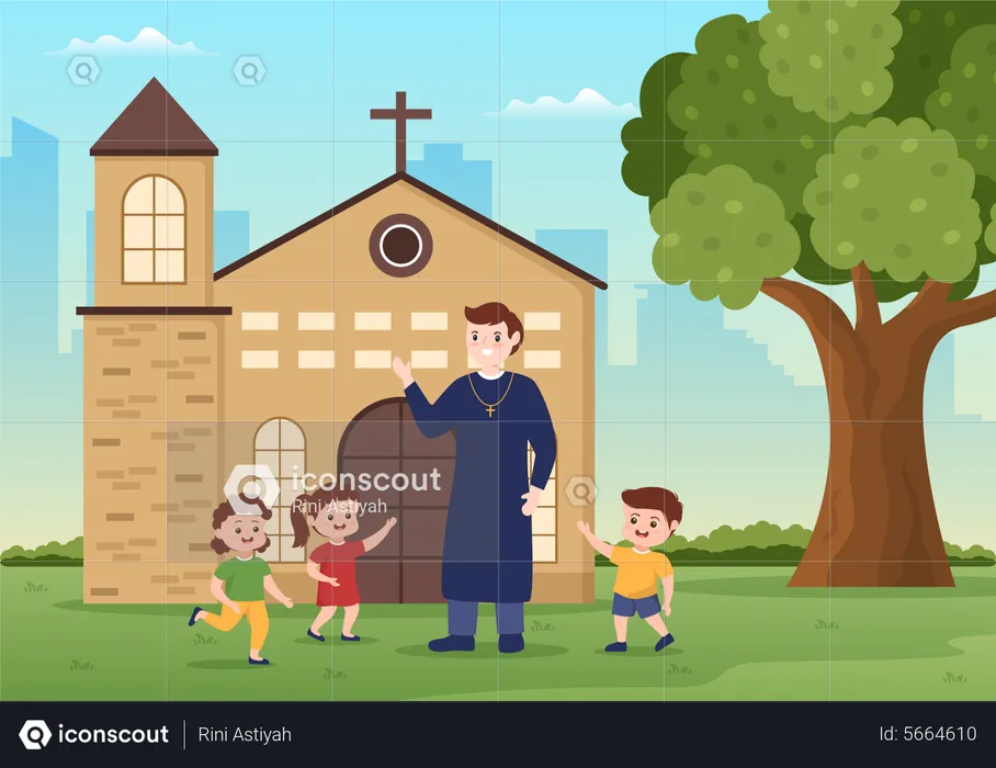Pastor playing with kids  Illustration