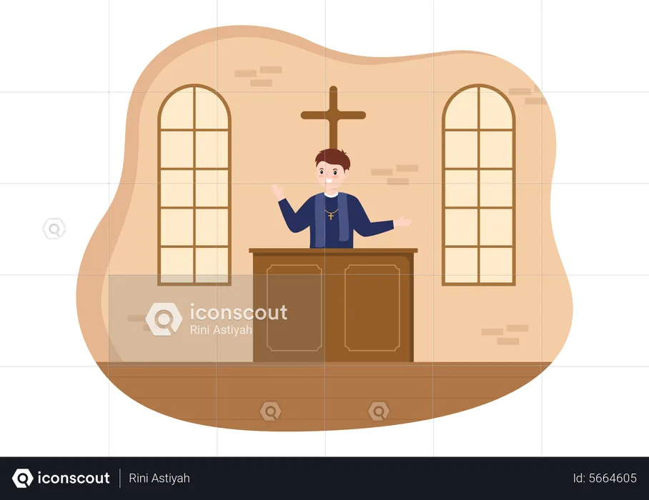 Pastor standing at church altar  Illustration