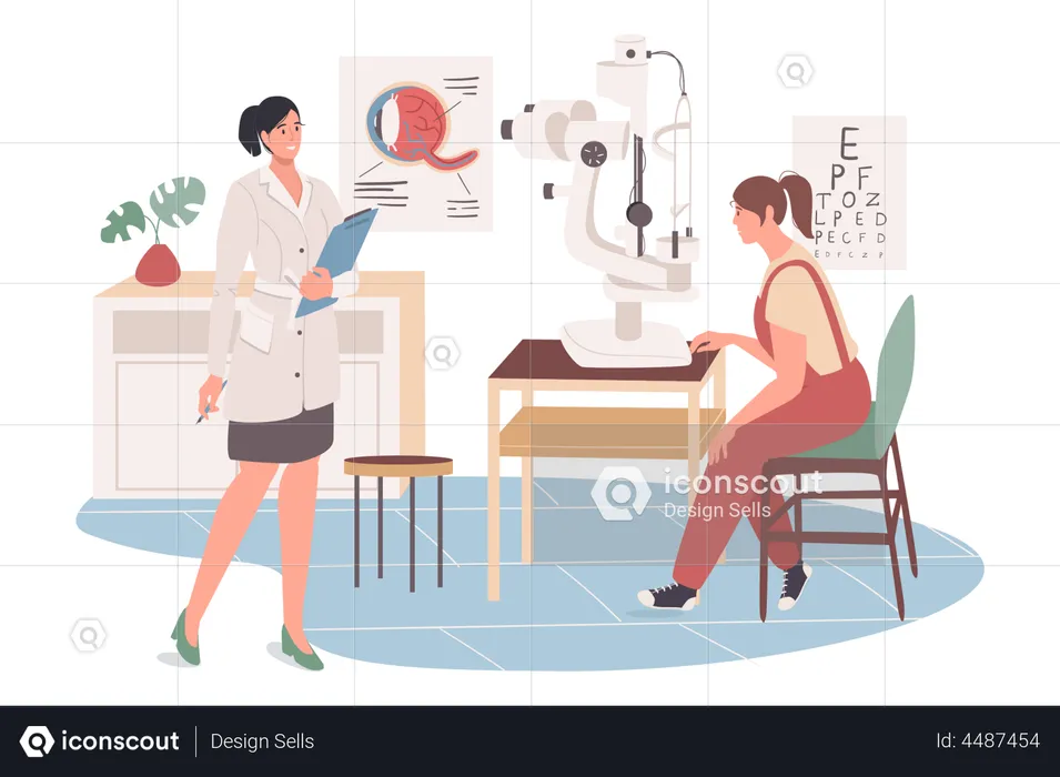 Patient at ophthalmologist appointment  Illustration