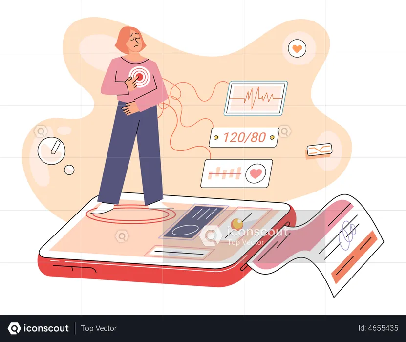 Patient checking online cardio information  Illustration