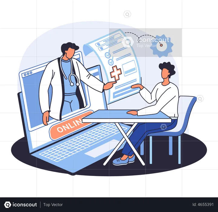 Patient consulting with doctor about health report  Illustration