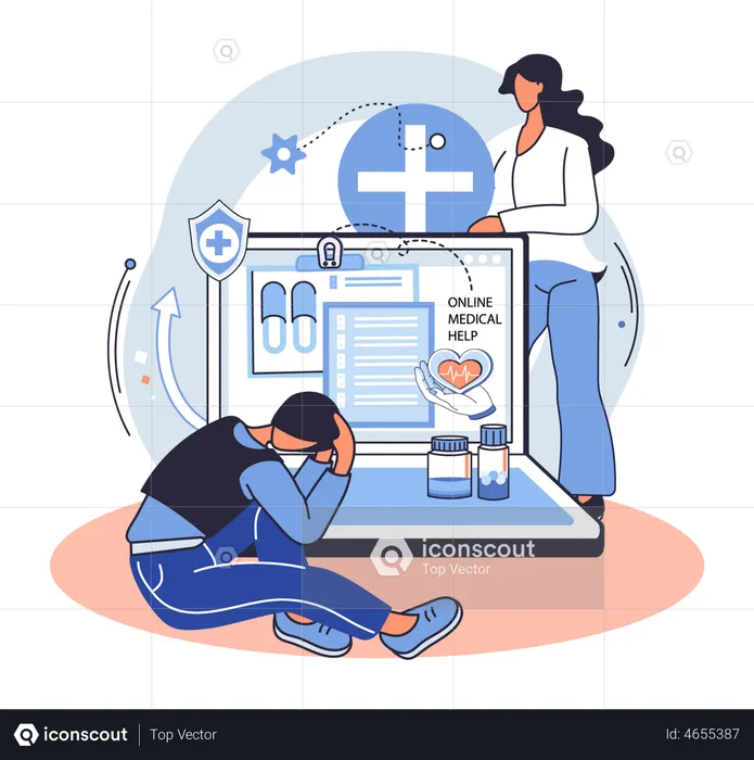 Patient consulting with doctor online  Illustration