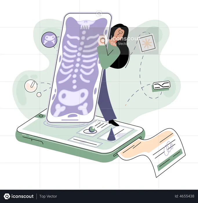 Patient getting online X-ray report  Illustration