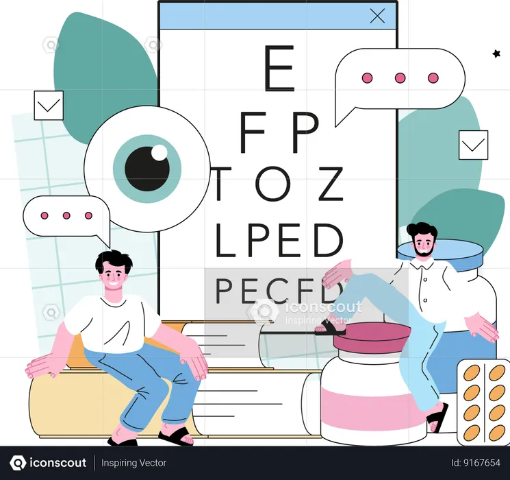 Patient goes for eye checkup  Illustration