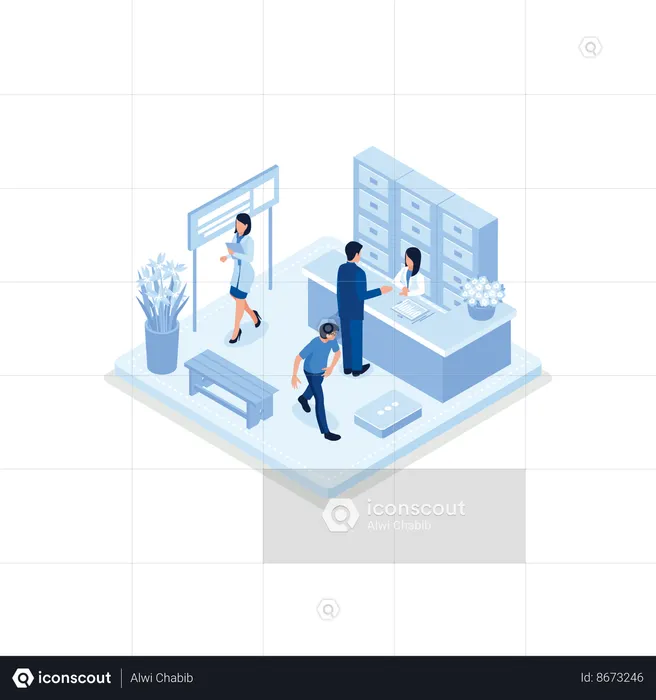 Patient having Consultation about Disease Symptoms with Doctor Therapist in Hospital  Illustration