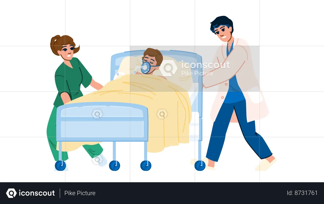 Patient is sleeping on hospital bed  Illustration
