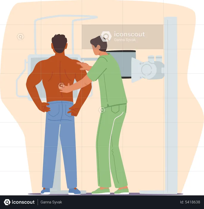 Patient making x-ray chest scan  Illustration