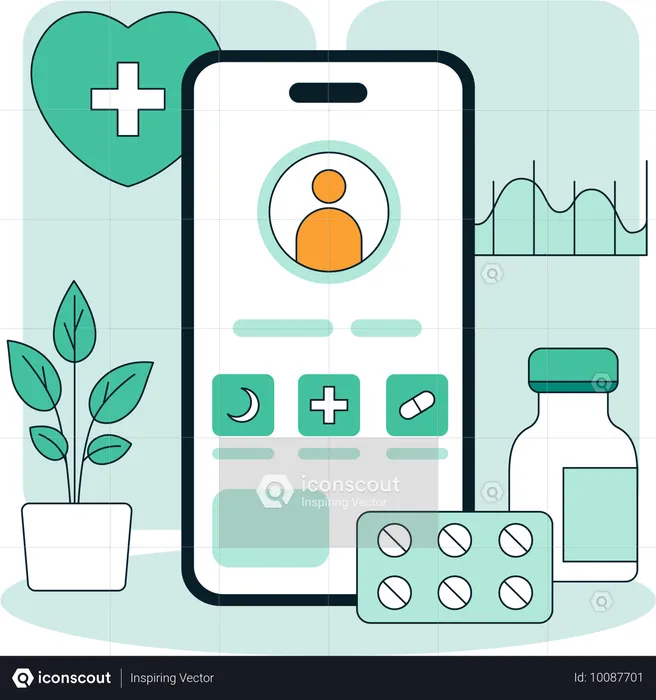 Patient nimmt Online-Gesundheitsdienste in Anspruch  Illustration