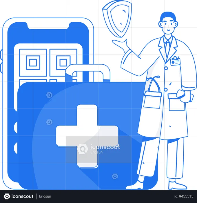 Patient pays medical bill through scanner  Illustration