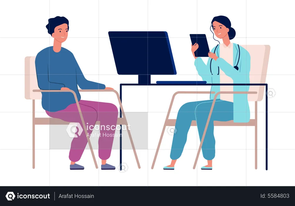 Patient sitting in doctor room  Illustration