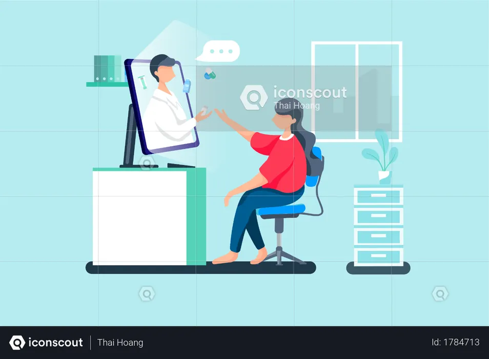 Patient taking online treatment through doctor  Illustration