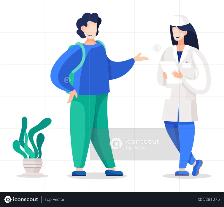 Patient talking with practitioner  Illustration