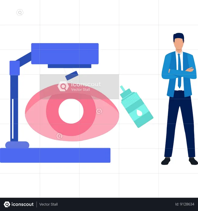 Patient treats his eyes with drops  Illustration