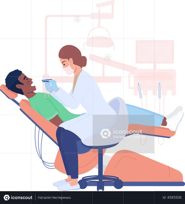 Patient with teeth pain and dentist  Illustration