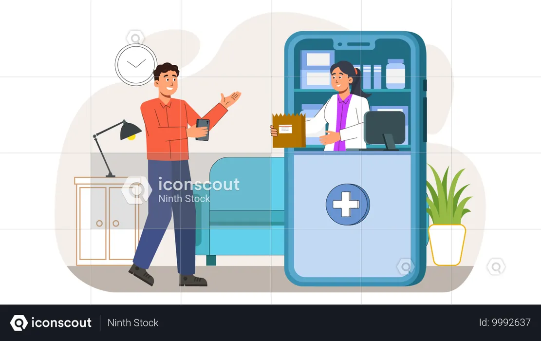 Patient bezahlt Beratungsgebühren am Krankenhausschalter  Illustration