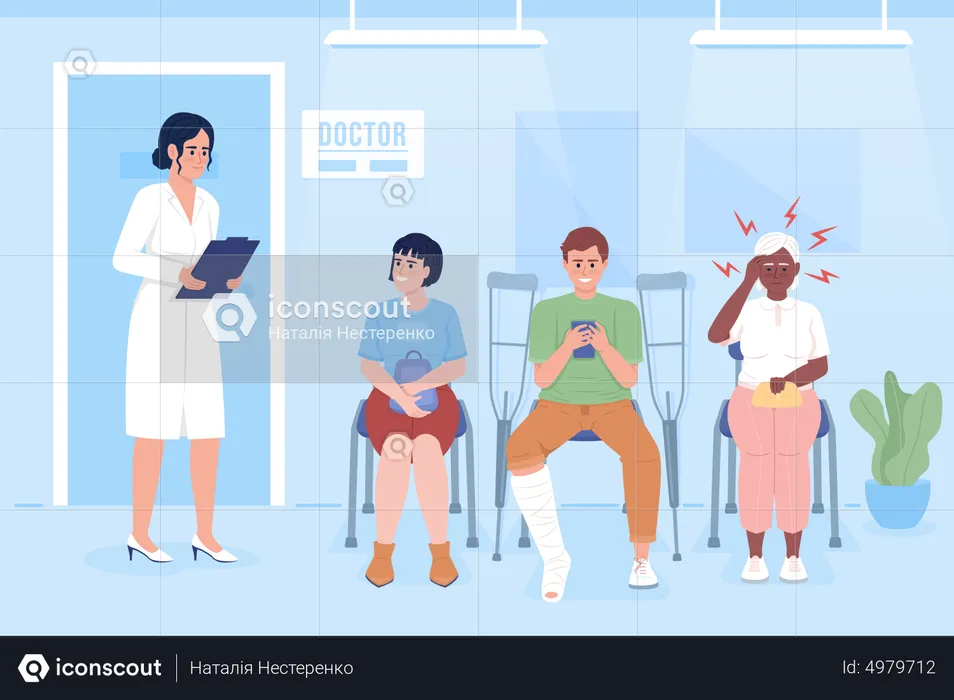 Patients en attente d'un rendez-vous chez le médecin  Illustration