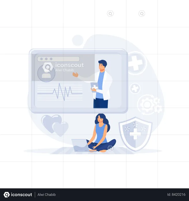 Patients having online consultations with medical specialists  Illustration