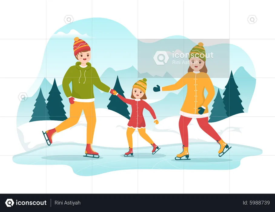 Patinage sur glace en famille  Illustration